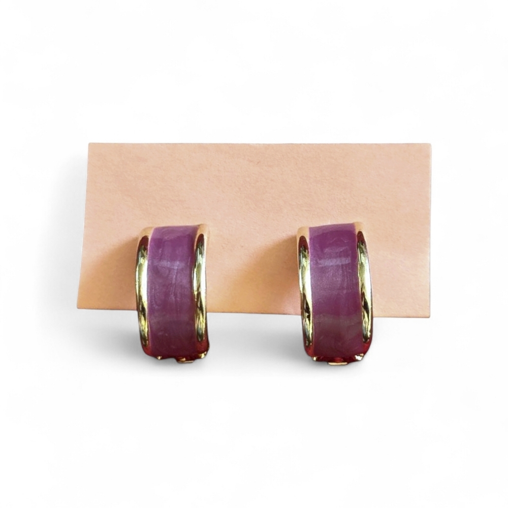 Vintage Gold and Purple Clip-on Earrings - Picture 1 of 7